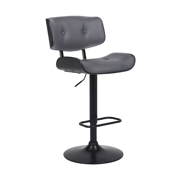 Armen Living Brooklyn Adjustable Swivel Gray Faux Leather and Black Wood Bar Stool with Black Base LCBRBABLGR - main
